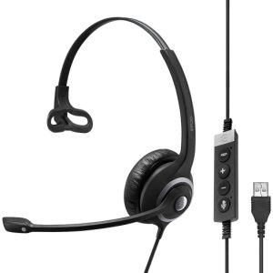EPOS IMPACT SC 230 USB MS II mono kulaklık, USB-A bağlantısı ve kablo üzeri kontrol birimi