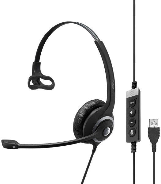 EPOS IMPACT SC 230 USB MS II mono kulaklık, USB-A bağlantısı ve kablo üzeri kontrol birimi